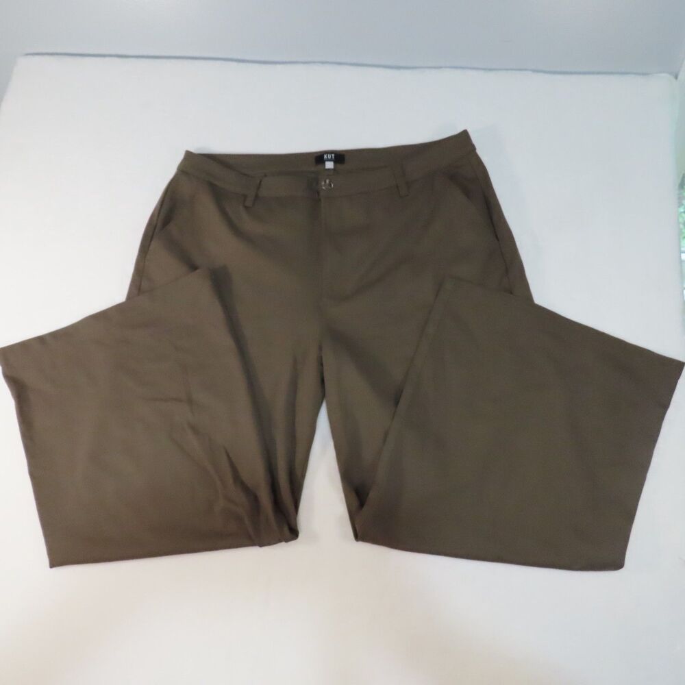 KUT from the Kloth Meg High Rise Wide Leg Pants Women's 20W Olive Brown